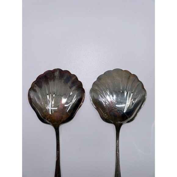 Gorham Heritage Silver Plated Serving Spoons Set of Two Vintage Shell Spoons - Picture 5 of 11